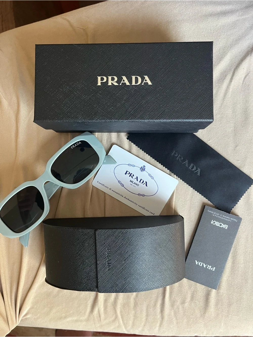 Prada Mint Green Square Frame Sunglasses with Dark Lenses